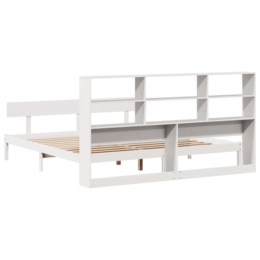 vidaXL Cama con estantería sin colchón madera maciza blanca 200x200 cm