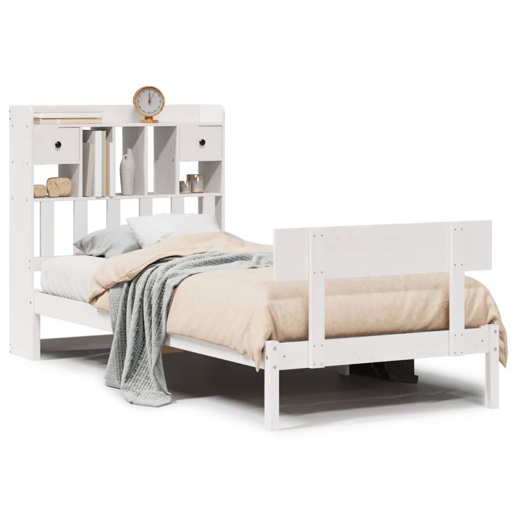 vidaXL Cama con estantería sin colchón madera maciza blanca 75x190 cm