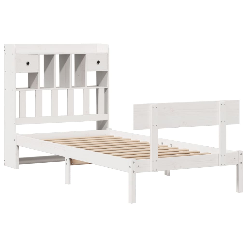 vidaXL Cama con estantería sin colchón madera maciza blanca 75x190 cm