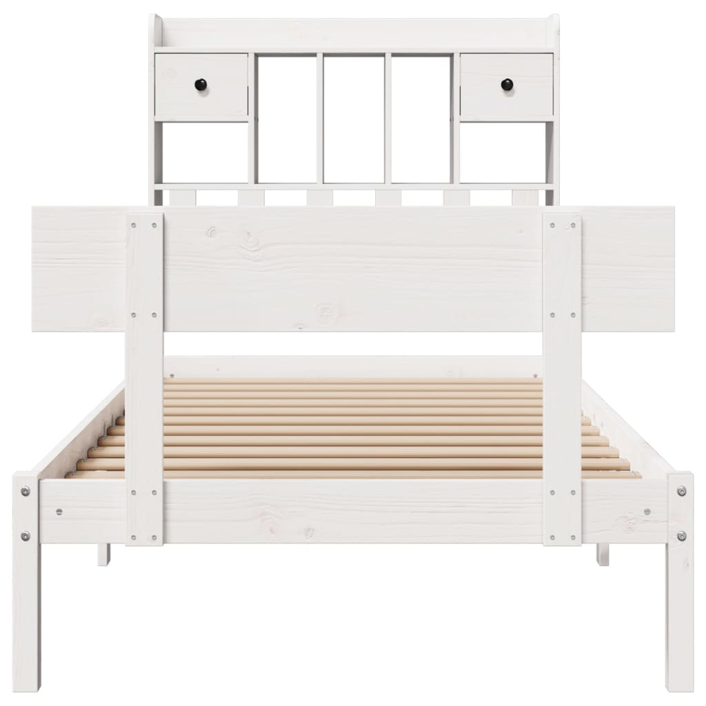 vidaXL Cama con estantería sin colchón madera maciza blanca 75x190 cm