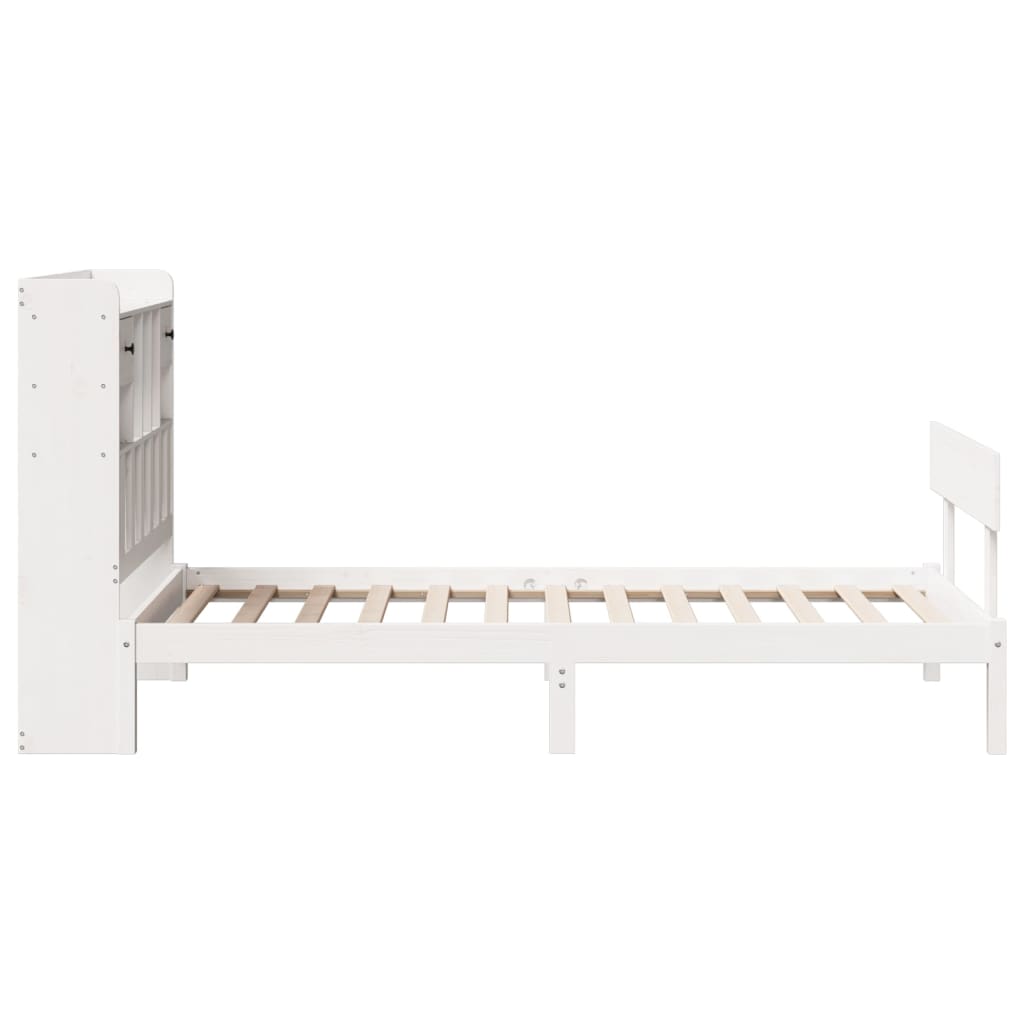 vidaXL Cama con estantería sin colchón madera maciza blanca 75x190 cm