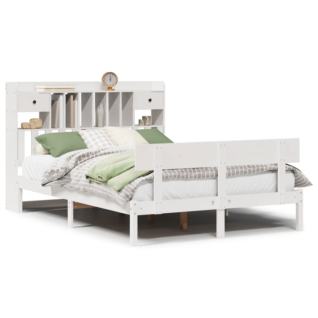 vidaXL Cama con estantería sin colchón madera maciza blanca 140x190 cm