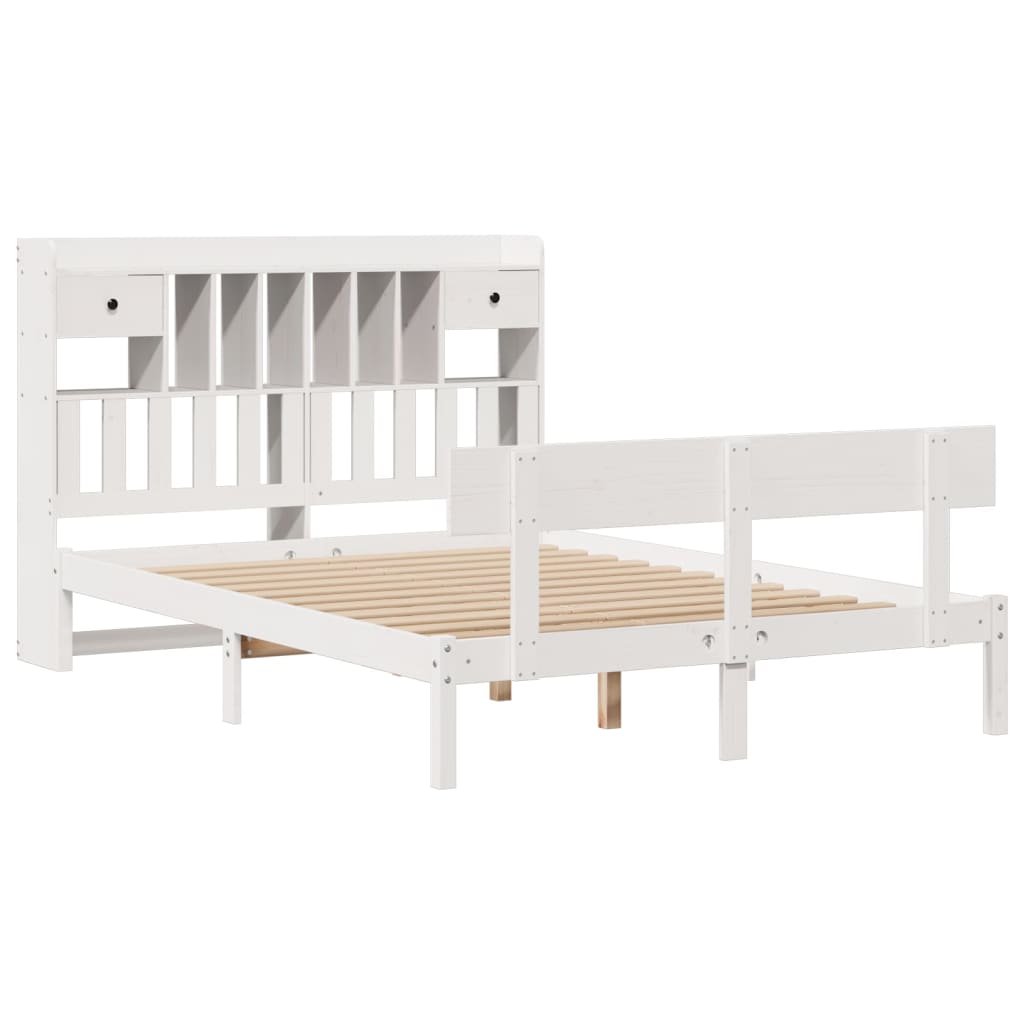 vidaXL Cama con estantería sin colchón madera maciza blanca 140x190 cm