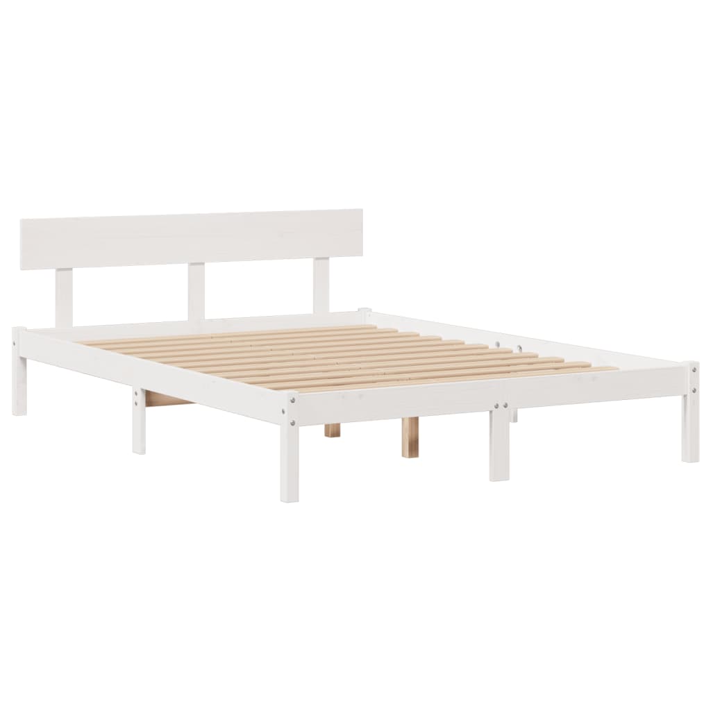 vidaXL Cama con estantería sin colchón madera maciza blanca 140x190 cm