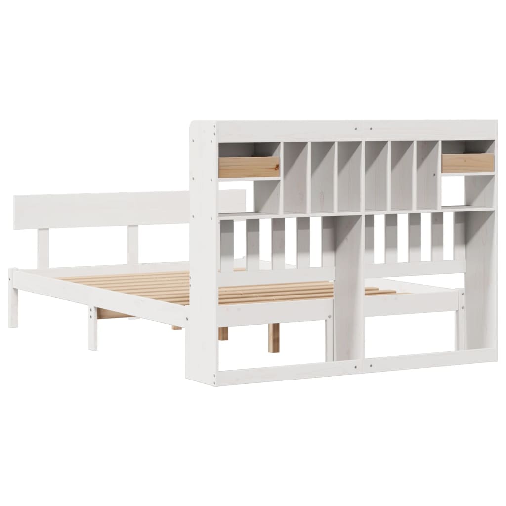 vidaXL Cama con estantería sin colchón madera maciza blanca 140x190 cm