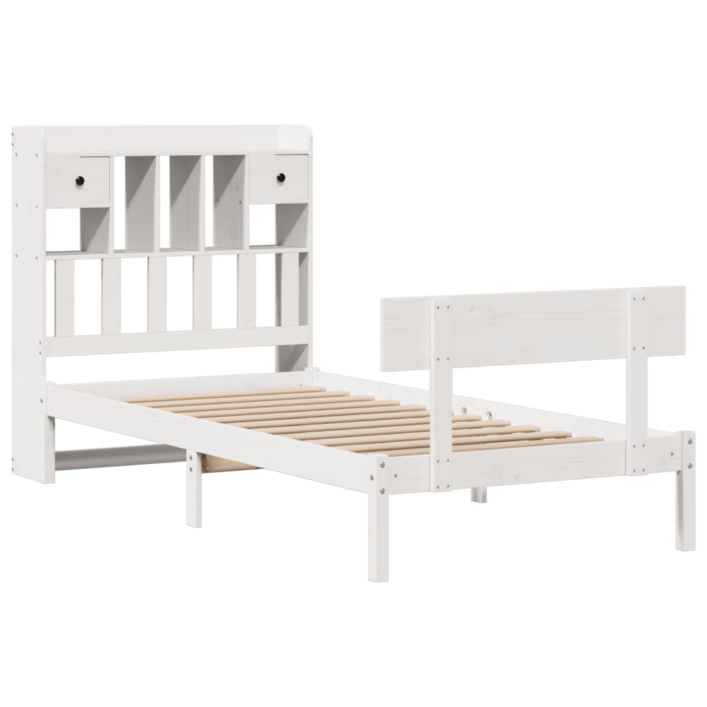 vidaXL Cama con estantería sin colchón madera maciza blanca 100x200 cm