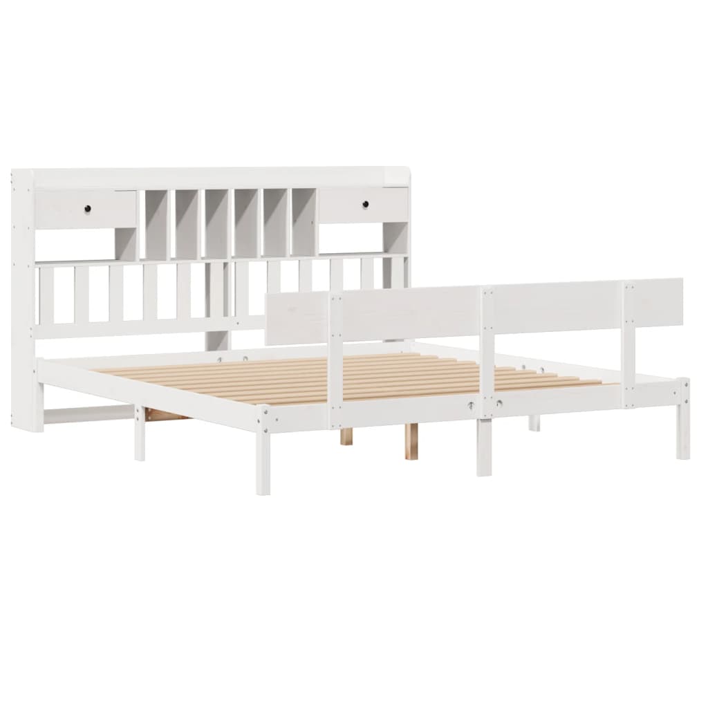 vidaXL Cama con estantería sin colchón madera maciza blanca 180x200 cm