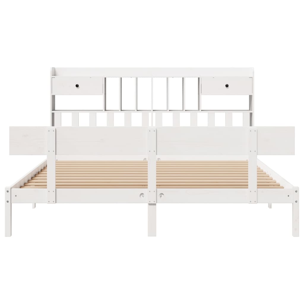 vidaXL Cama con estantería sin colchón madera maciza blanca 180x200 cm