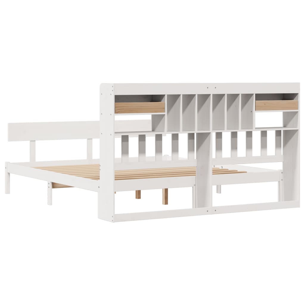 vidaXL Cama con estantería sin colchón madera maciza blanca 180x200 cm