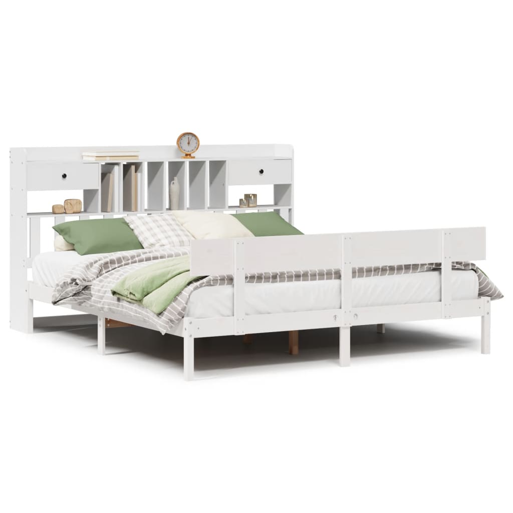 vidaXL Cama con estantería sin colchón madera maciza blanca 200x200 cm