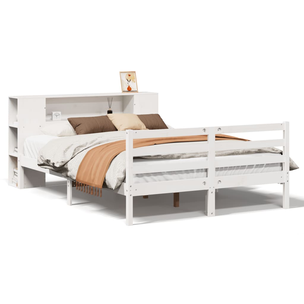 vidaXL Cama con estantería sin colchón madera maciza blanca 150x200 cm