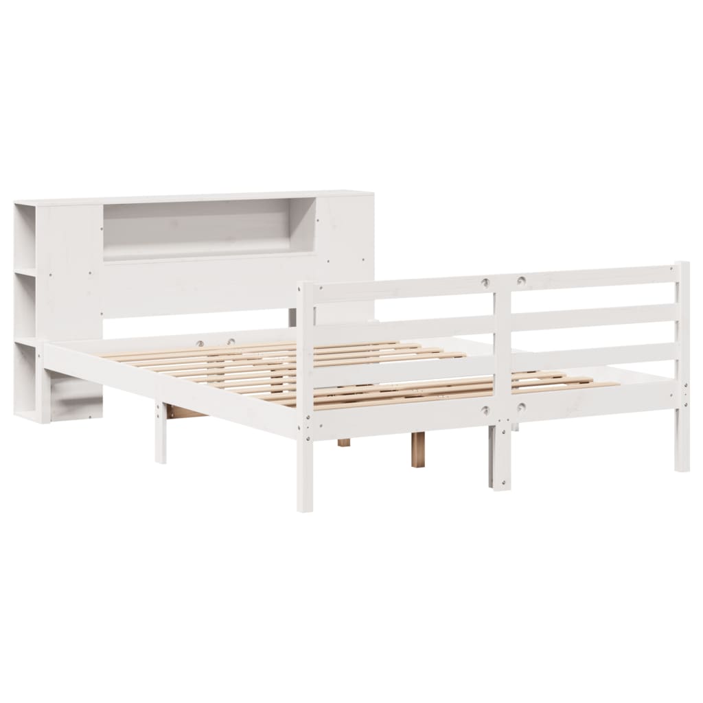 vidaXL Cama con estantería sin colchón madera maciza blanca 150x200 cm