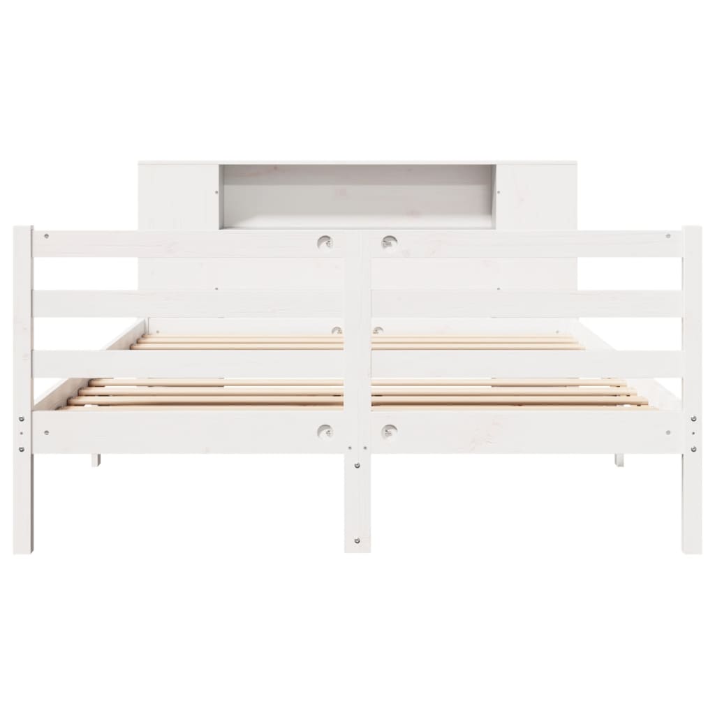 vidaXL Cama con estantería sin colchón madera maciza blanca 150x200 cm