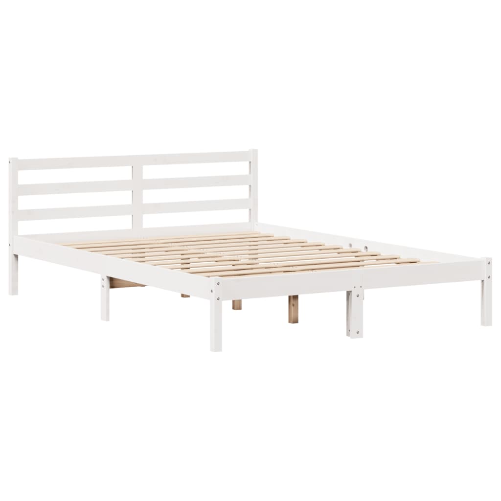 vidaXL Cama con estantería sin colchón madera maciza blanca 150x200 cm