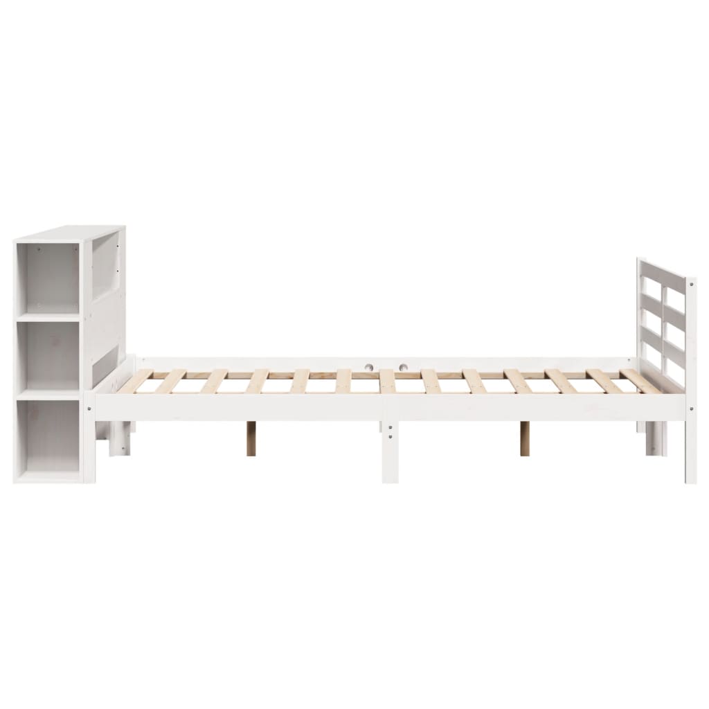 vidaXL Cama con estantería sin colchón madera maciza blanca 150x200 cm