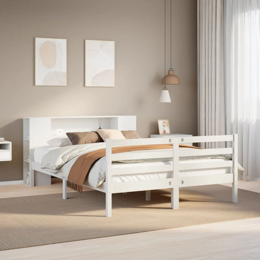 vidaXL Cama con estantería sin colchón madera maciza blanca 150x200 cm