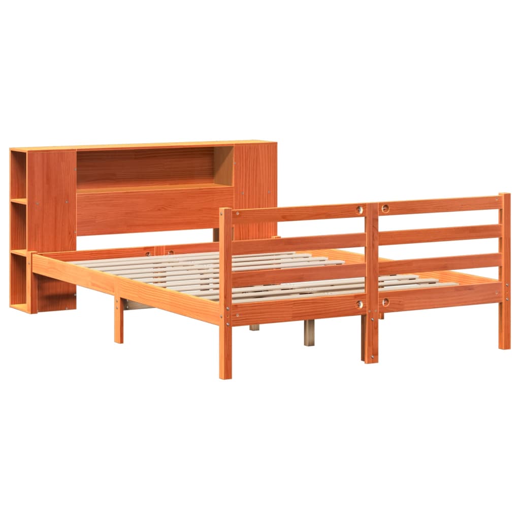 vidaXL Cama con estantería sin colchón madera maciza marrón 120x190 cm