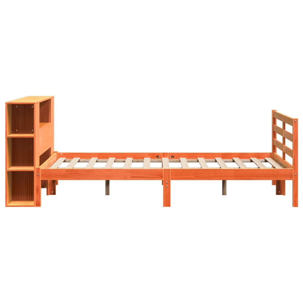 vidaXL Cama con estantería sin colchón madera maciza marrón 120x190 cm