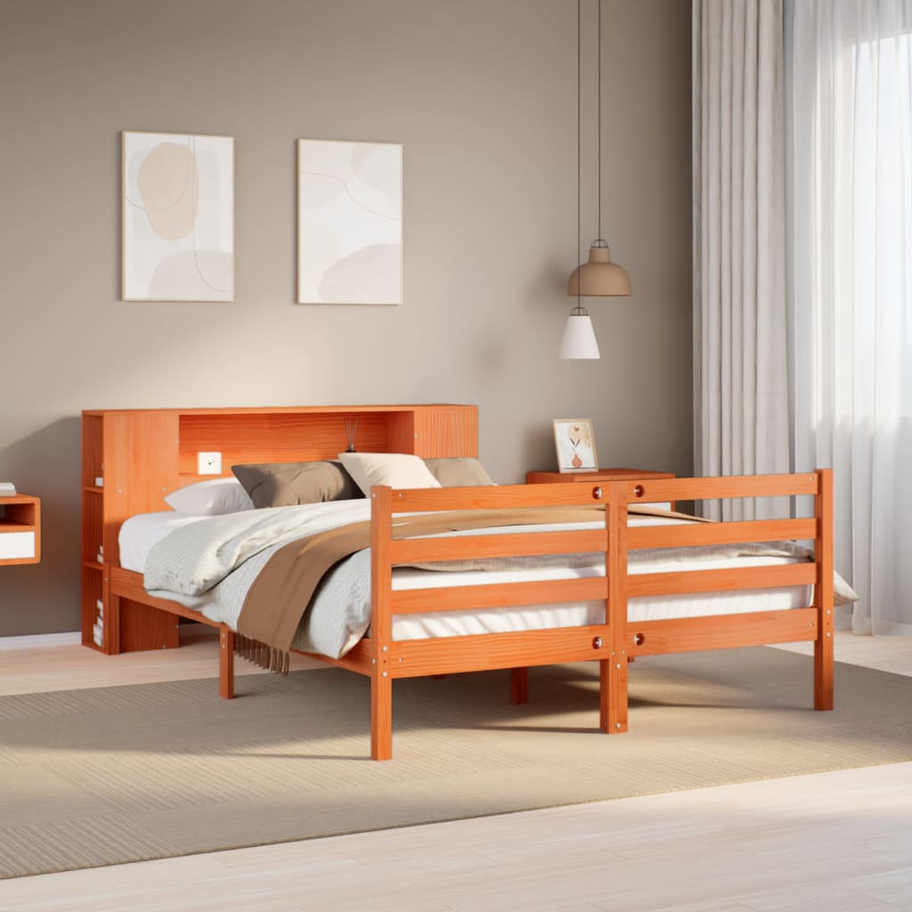 vidaXL Cama con estantería sin colchón madera maciza marrón 120x190 cm