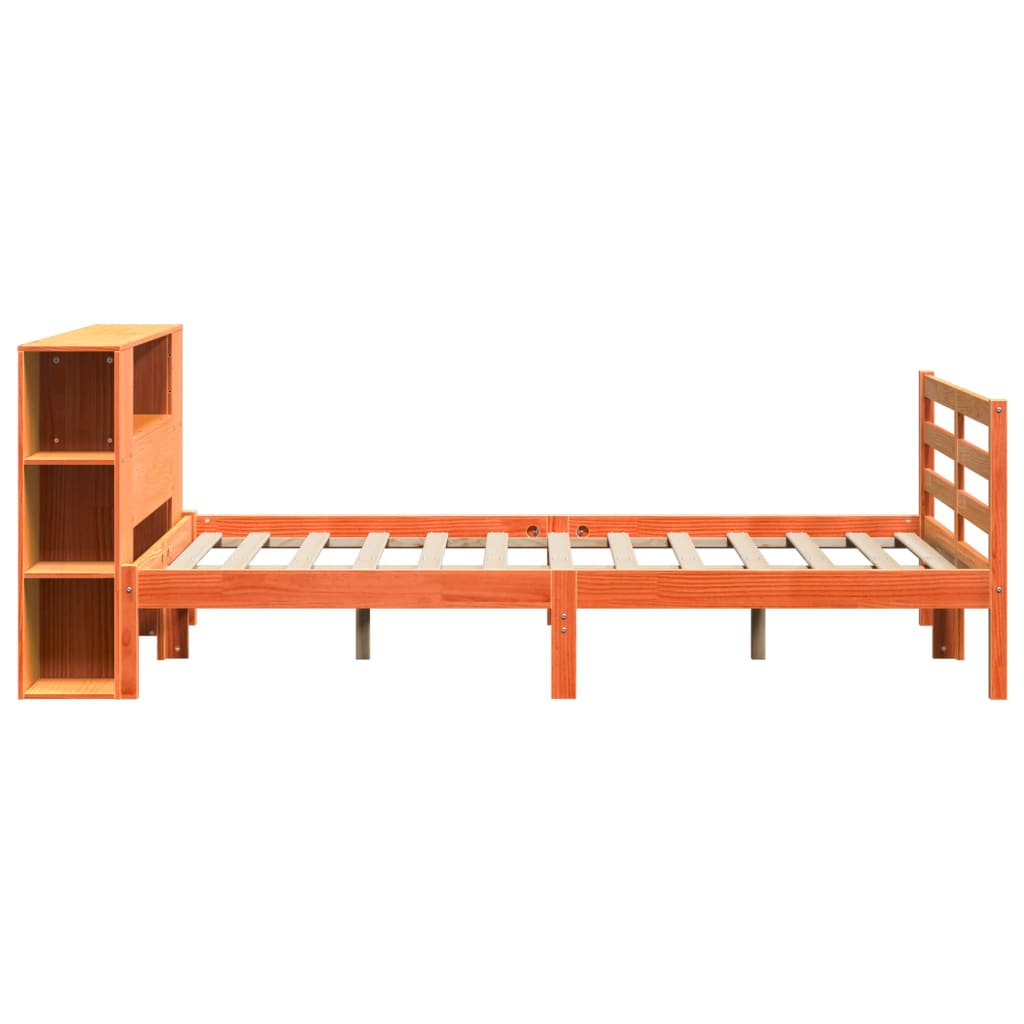 vidaXL Cama con estantería sin colchón madera maciza marrón 120x200cm