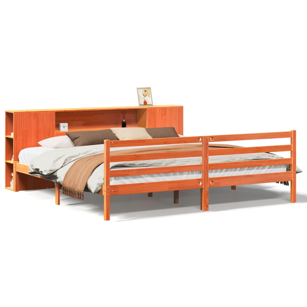 vidaXL Cama con estantería sin colchón madera maciza marrón 180x200cm