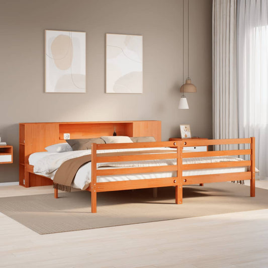 vidaXL Cama con estantería sin colchón madera maciza marrón 180x200cm