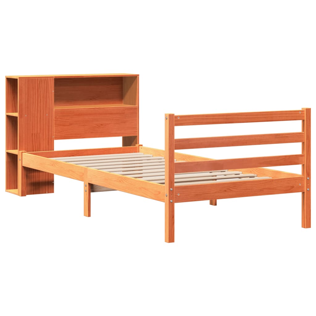 vidaXL Cama con estantería sin colchón madera maciza marrón 90x200 cm