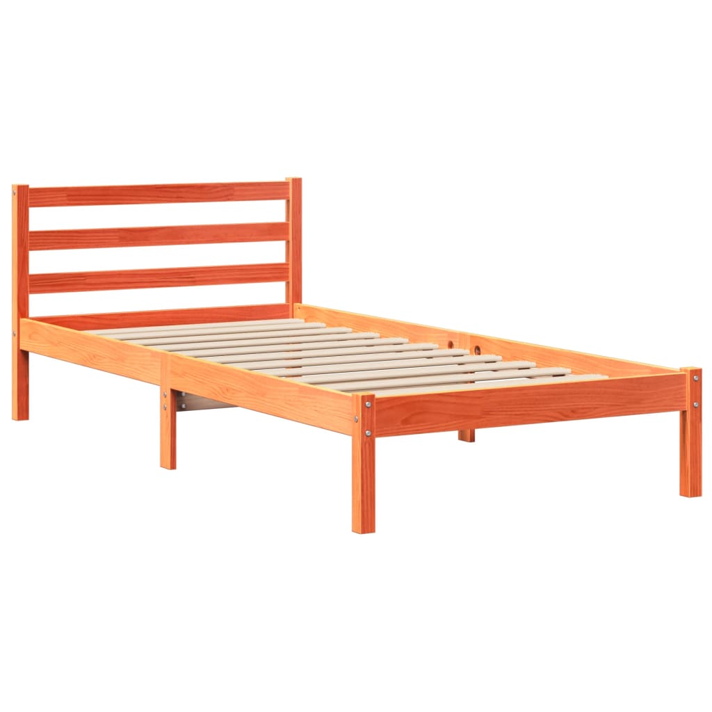 vidaXL Cama con estantería sin colchón madera maciza marrón 90x200 cm