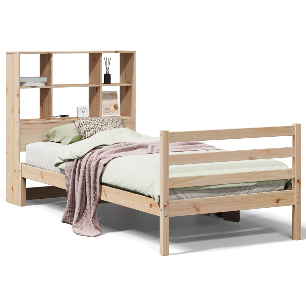 vidaXL Cama con estantería sin colchón madera maciza de pino 75x190 cm