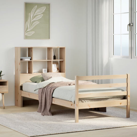 vidaXL Cama con estantería sin colchón madera maciza de pino 75x190 cm