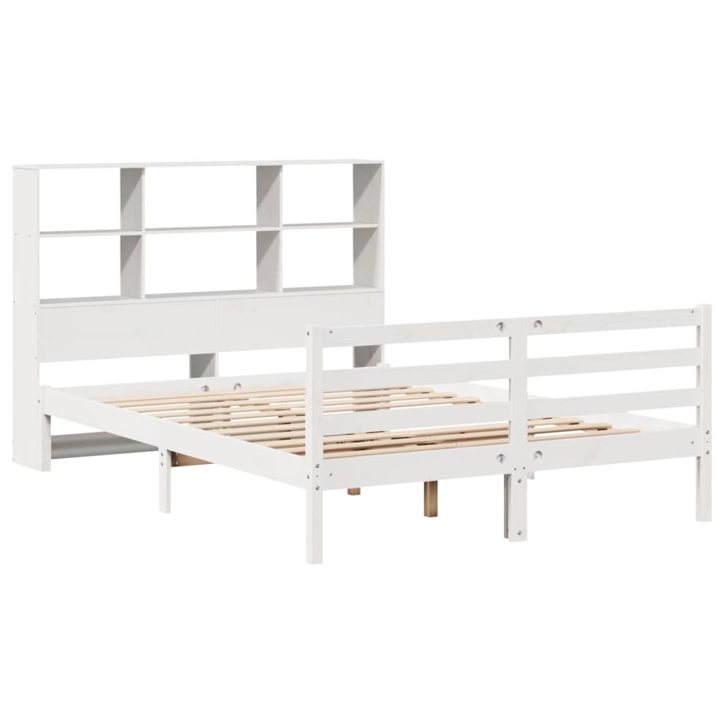 vidaXL Cama con estantería sin colchón madera maciza blanca 135x190 cm