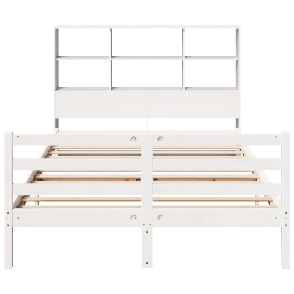 vidaXL Cama con estantería sin colchón madera maciza blanca 135x190 cm