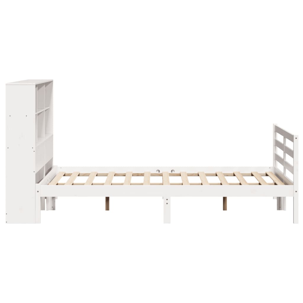 vidaXL Cama con estantería sin colchón madera maciza blanca 135x190 cm