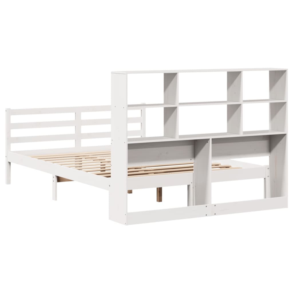 vidaXL Cama con estantería sin colchón madera maciza blanca 135x190 cm