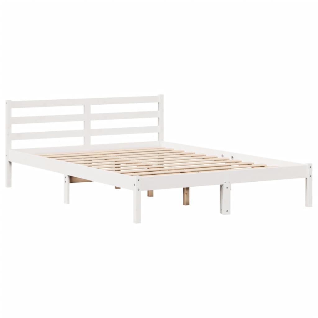 vidaXL Cama con estantería sin colchón madera maciza blanca 135x190 cm