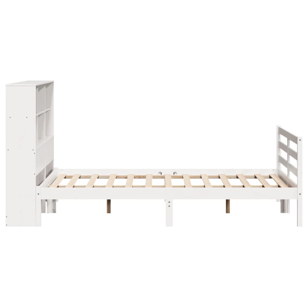 vidaXL Cama con estantería sin colchón madera maciza blanca 160x200 cm