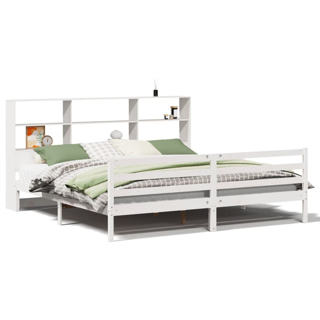 vidaXL Cama con estantería sin colchón madera maciza blanca 180x200 cm