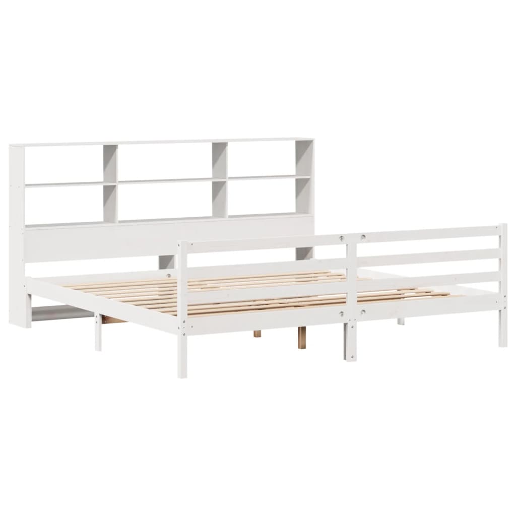 vidaXL Cama con estantería sin colchón madera maciza blanca 180x200 cm