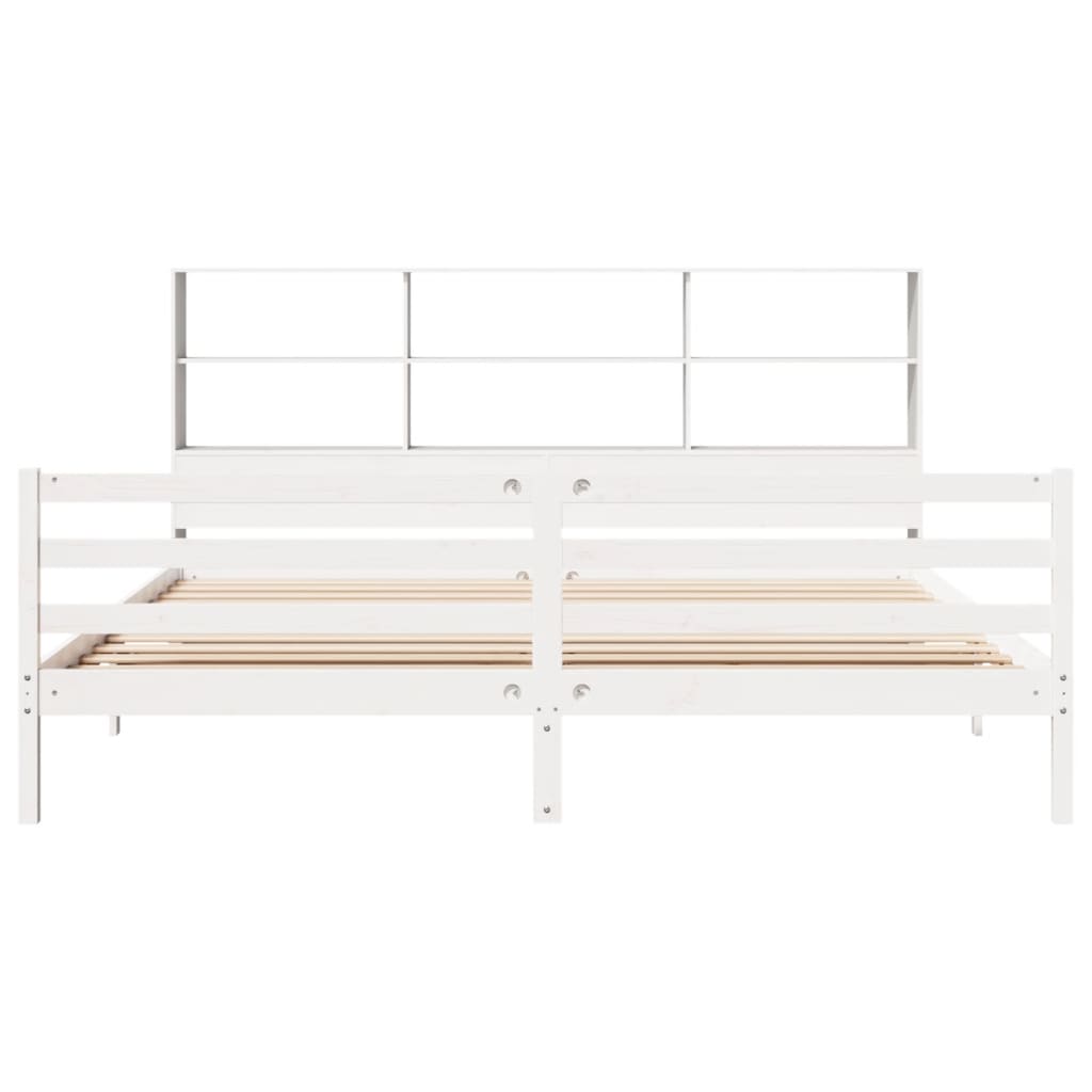 vidaXL Cama con estantería sin colchón madera maciza blanca 180x200 cm