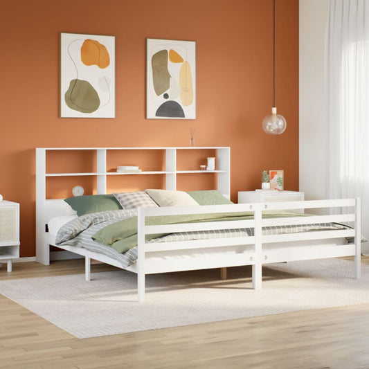 vidaXL Cama con estantería sin colchón madera maciza blanca 180x200 cm