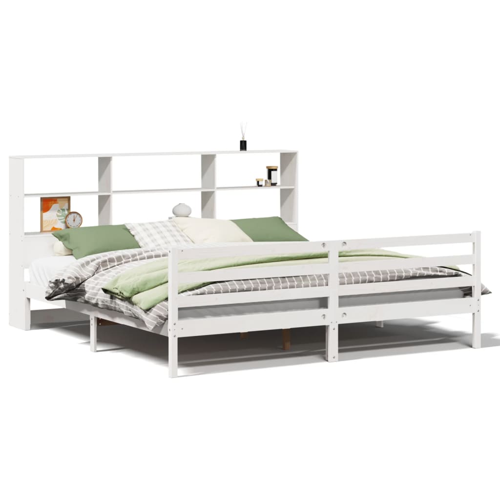 vidaXL Cama con estantería sin colchón madera maciza blanca 200x200 cm