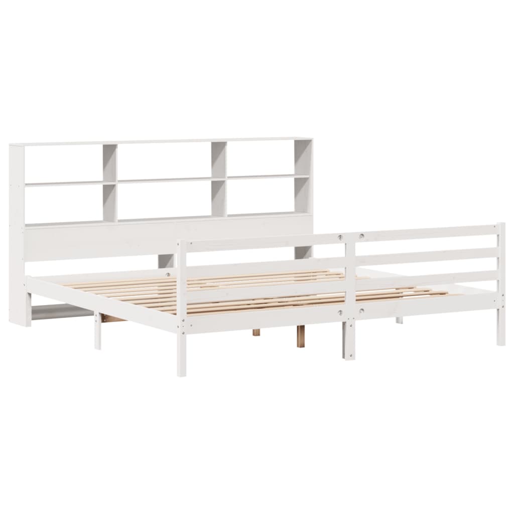 vidaXL Cama con estantería sin colchón madera maciza blanca 200x200 cm