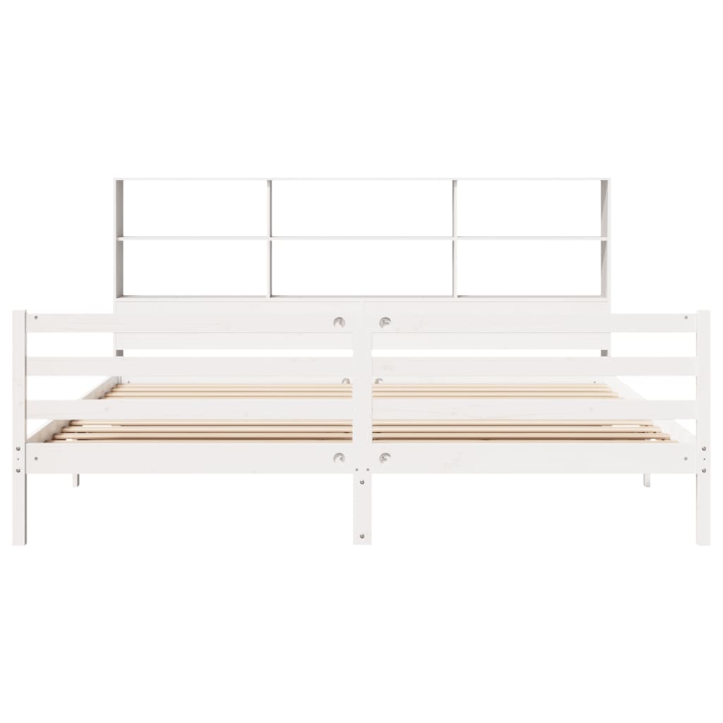 vidaXL Cama con estantería sin colchón madera maciza blanca 200x200 cm