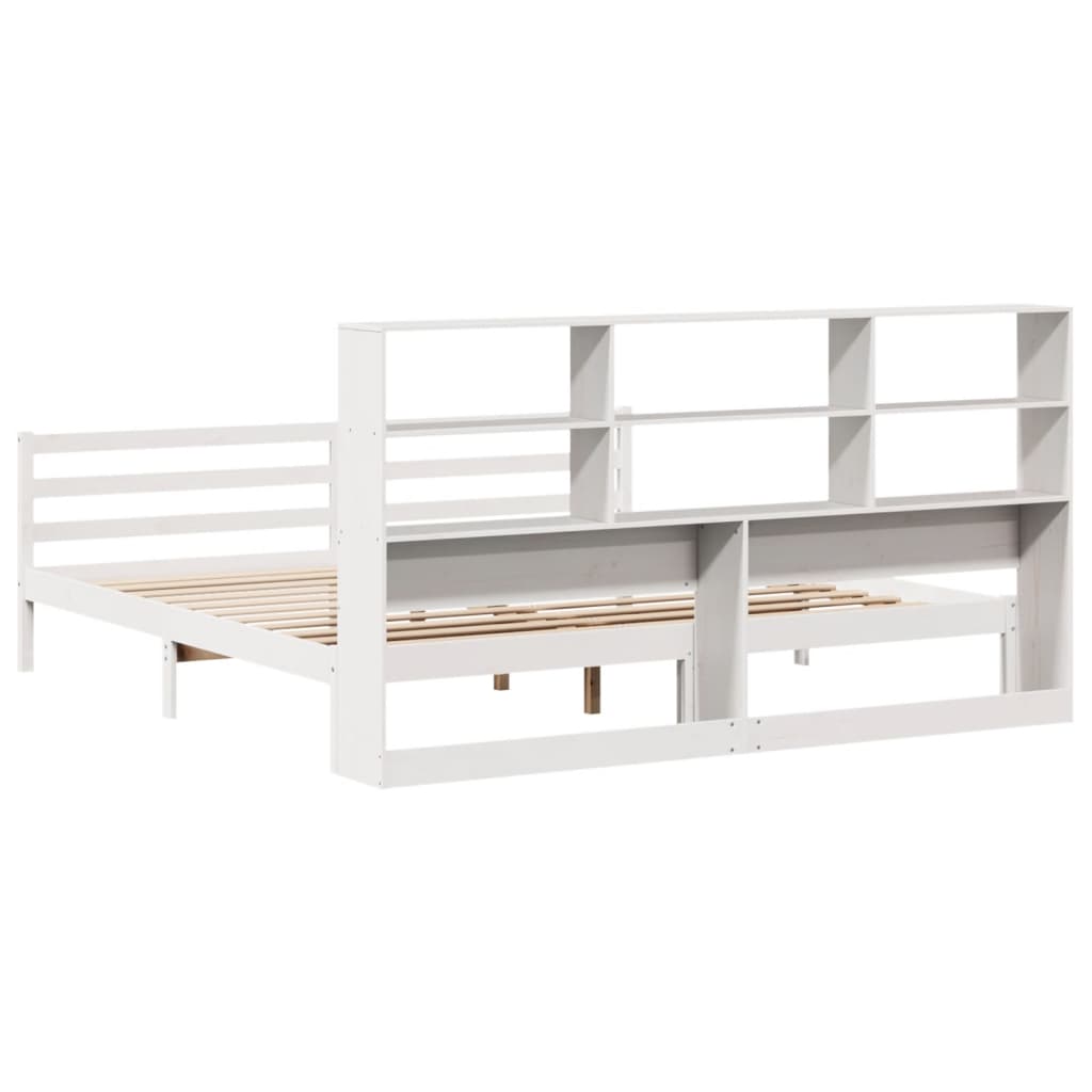 vidaXL Cama con estantería sin colchón madera maciza blanca 200x200 cm