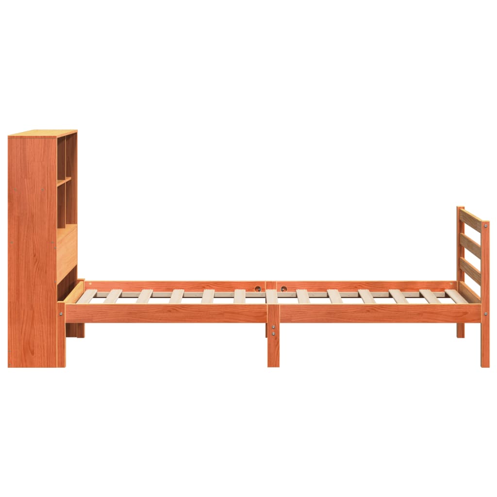 vidaXL Cama con estantería sin colchón madera maciza marrón 90x190 cm