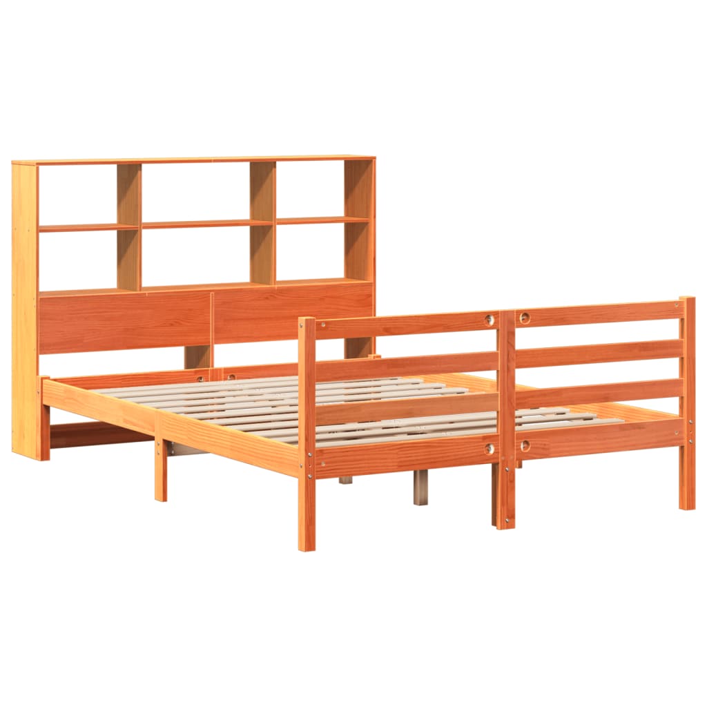 vidaXL Cama con estantería sin colchón madera maciza marrón 135x190 cm