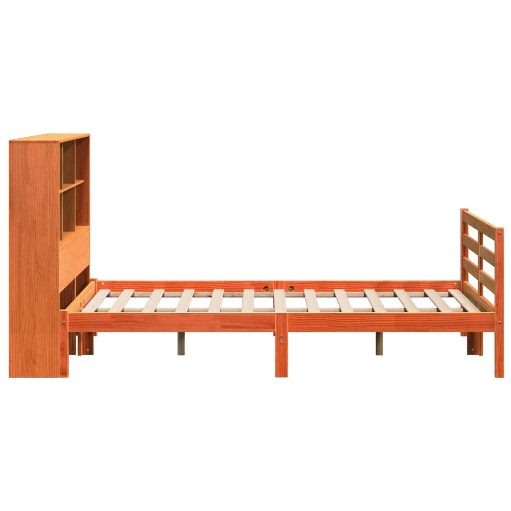 vidaXL Cama con estantería sin colchón madera maciza marrón 135x190 cm