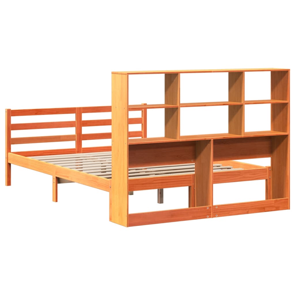 vidaXL Cama con estantería sin colchón madera maciza marrón 135x190 cm