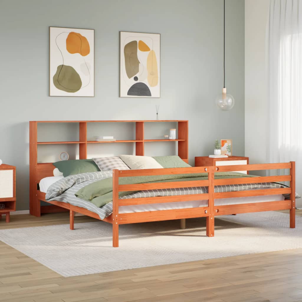 vidaXL Cama con estantería sin colchón madera maciza marrón 180x200 cm