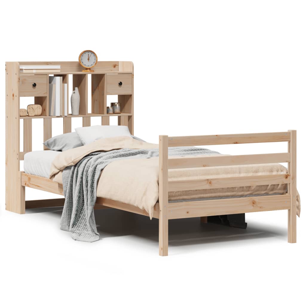 vidaXL Cama con estantería sin colchón madera maciza de pino 75x190 cm